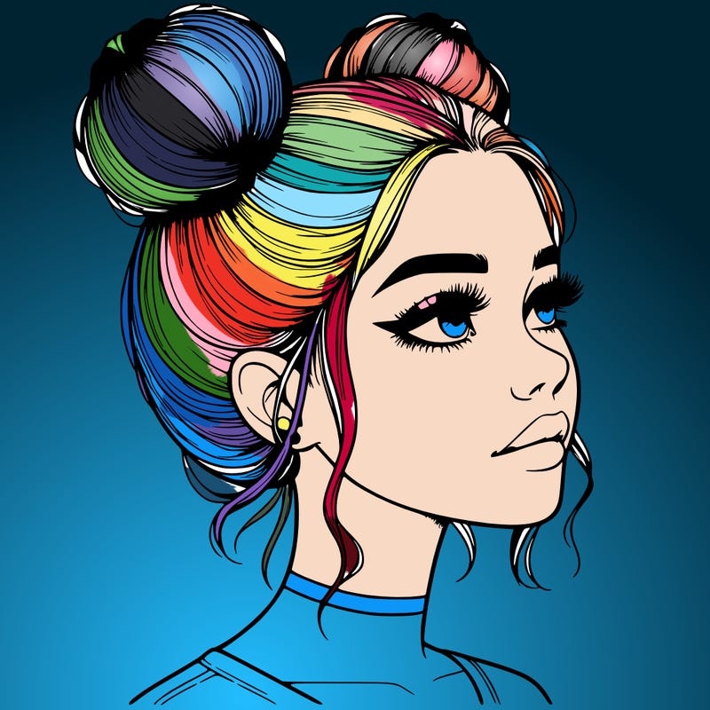 realistic girl with buns on the top of her head