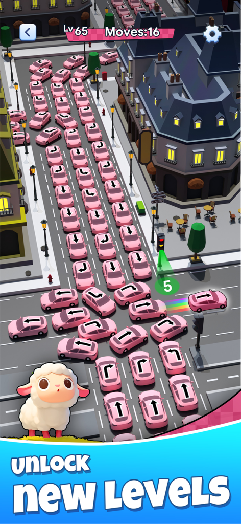 Traffic 3D Parking: Escape Jam - Gameplay of Traffic 3D Parking Escape Jam showing pink cars in a traffic jam puzzle