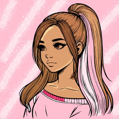 realistic girl with a high ponytail