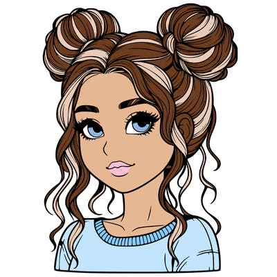 realistic girl with two buns in her hair
