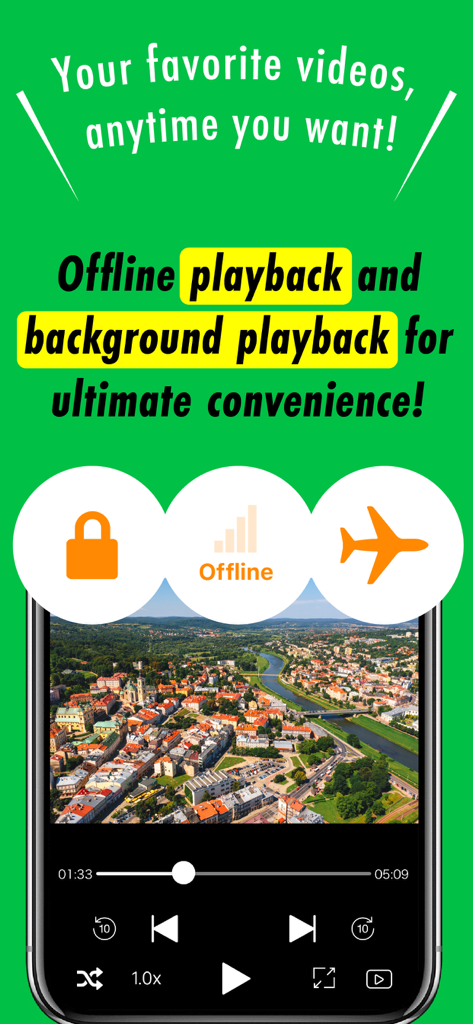 Clicha: Save Videos Offline - Clicha 앱이 오프라인 및 백그라운드 동영상 재생 기능을 보여주는 스마트폰 화면