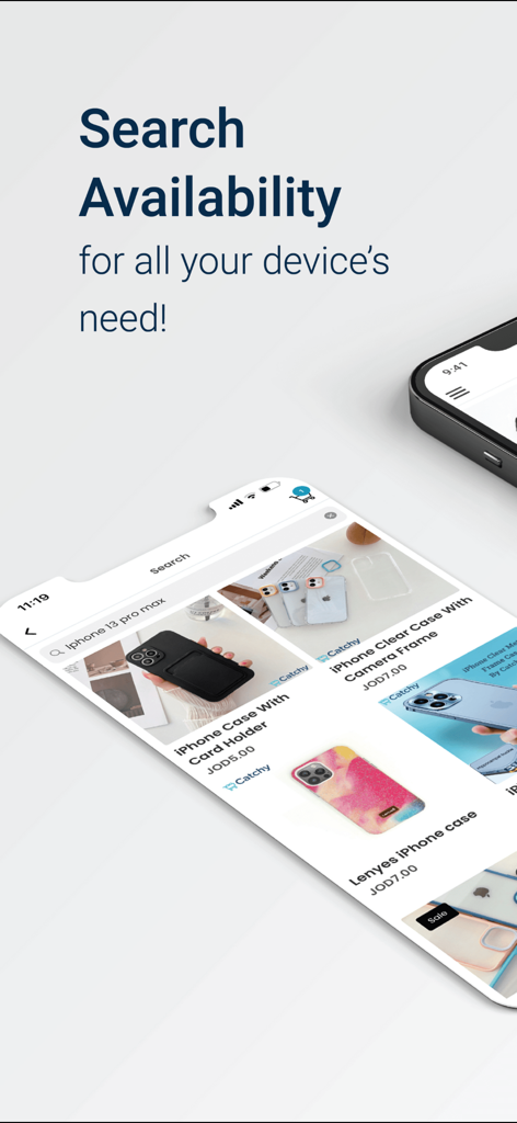 CatchyJo - CatchyJo mobile app interface showing search results for iPhone 13 cases and accessories