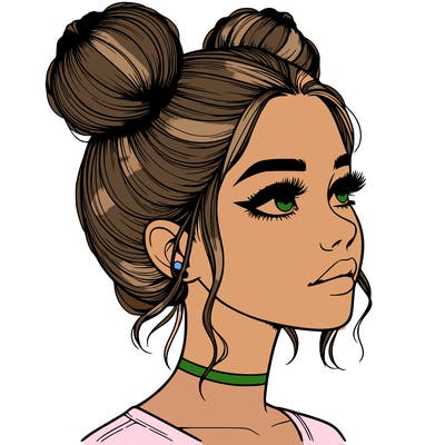 realistic girl with buns on the top of her head