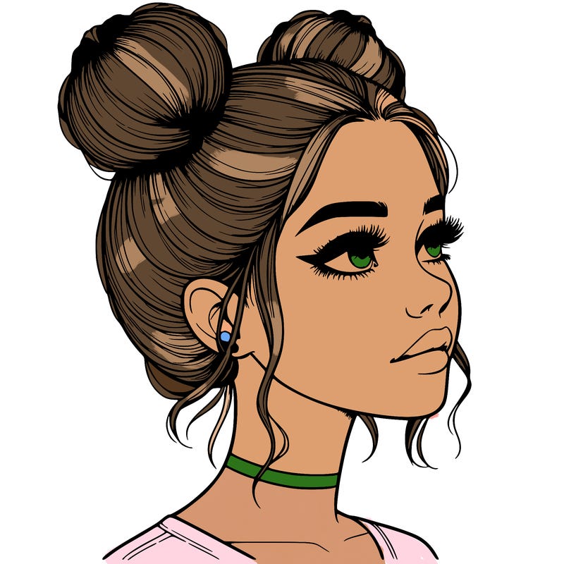 realistic girl with buns on the top of her head