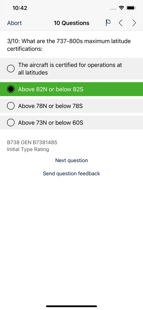Boeing 737 NG Exam Preparation - A multiple choice technical question for Boeing 737 NG exam preparation regarding aircraft latitude certifications.