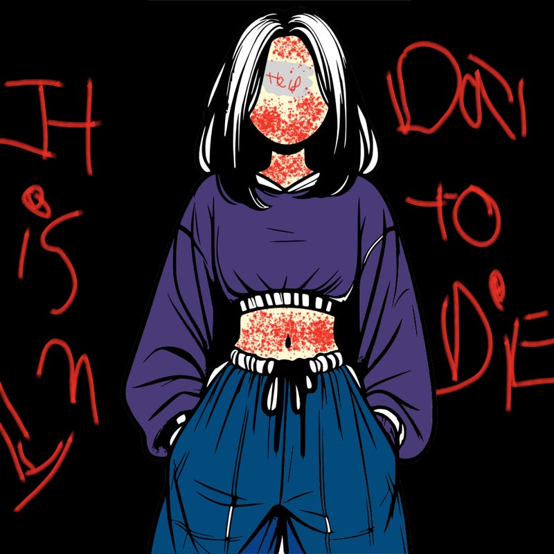 realistic girl faceless with baggy pants and a crop top