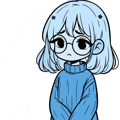 sad girl with glasses in a sweater