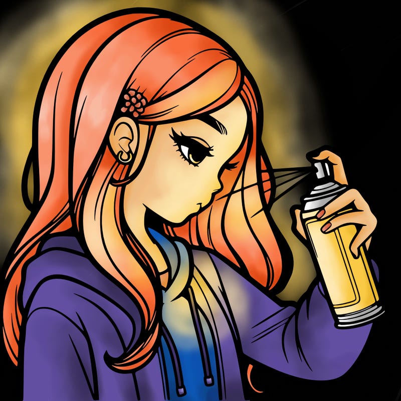 a realistic girl spray painting