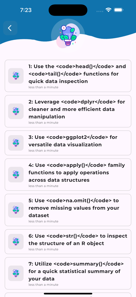 Learn R Programming [PRO] - A list of R programming tips and tricks for data analysis and visualization within the Learn R Programming PRO app.