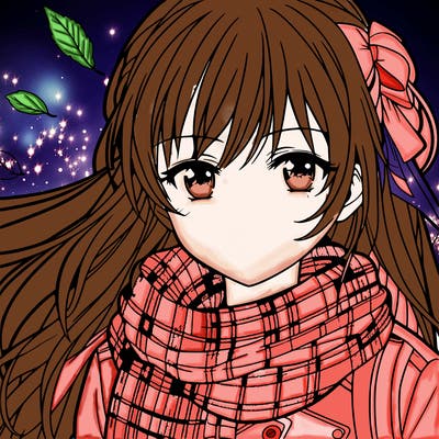 teen anime girl in fall wearing a scarf