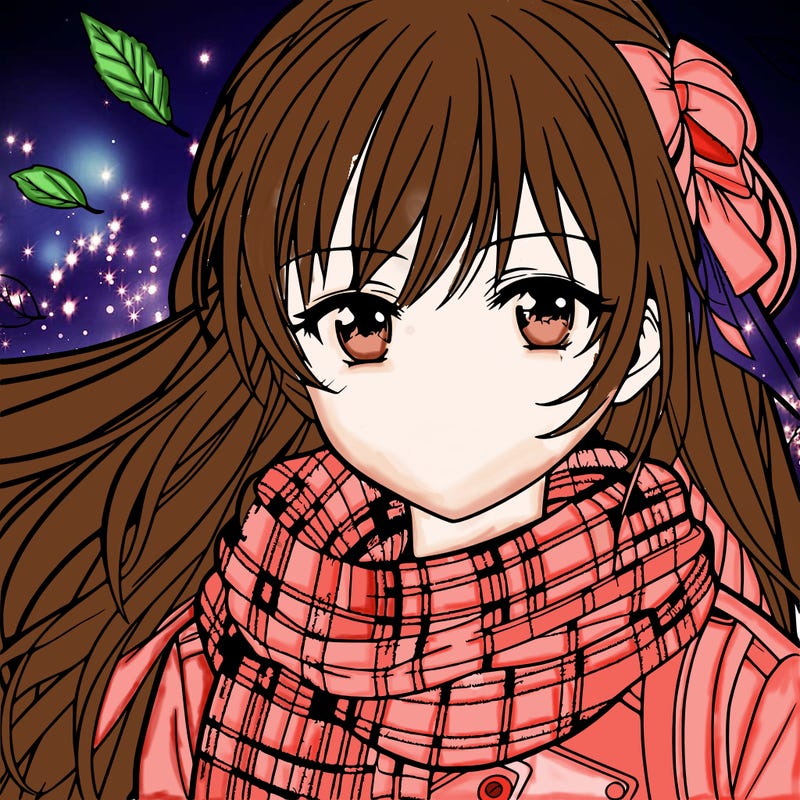 teen anime girl in fall wearing a scarf