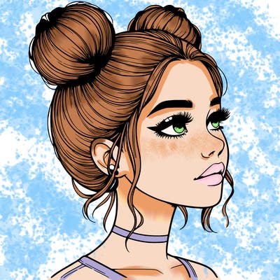 realistic girl with buns on the top of her head