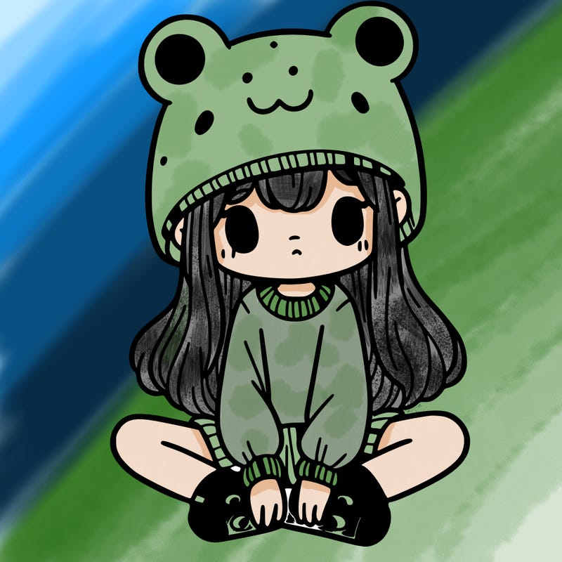 a girl wearing a frog hat and some frog socks