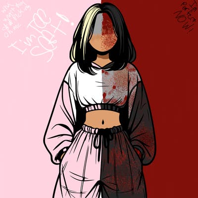 realistic girl faceless with baggy pants and a crop top