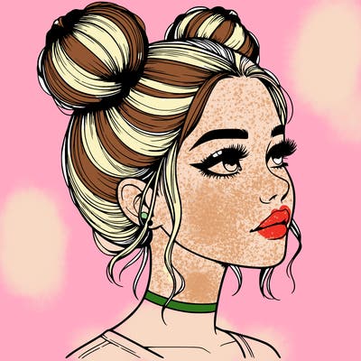 realistic girl with buns on the top of her head