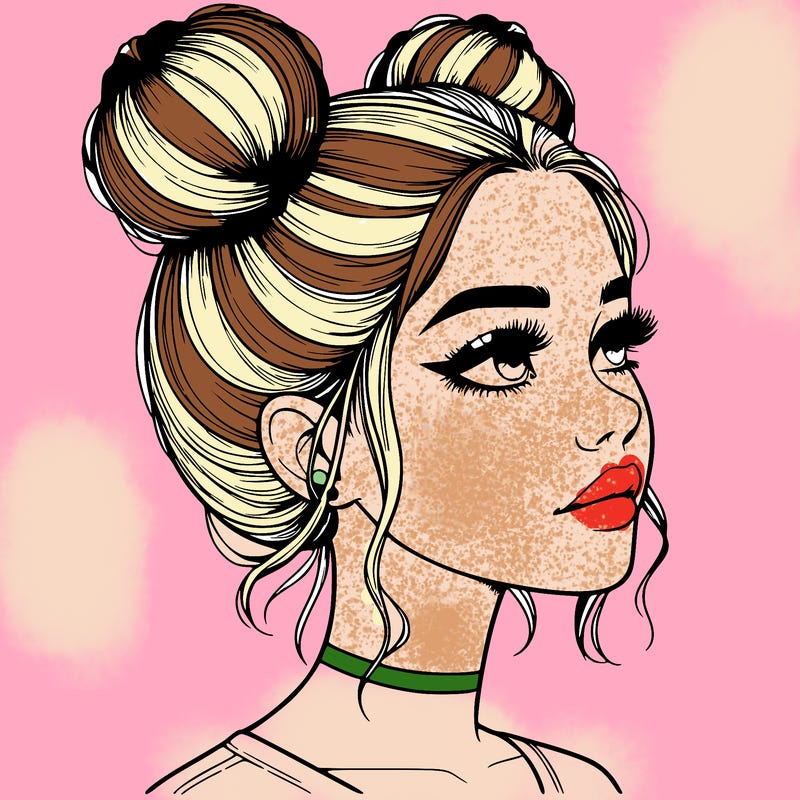 realistic girl with buns on the top of her head