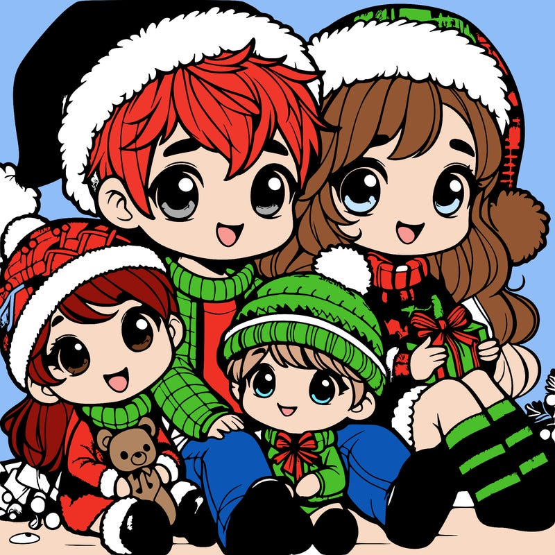 a cute family on christmas very realistic