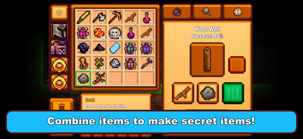 Pixel Survival Game 2 Crafting-Menü und Inventar-Oberfläche