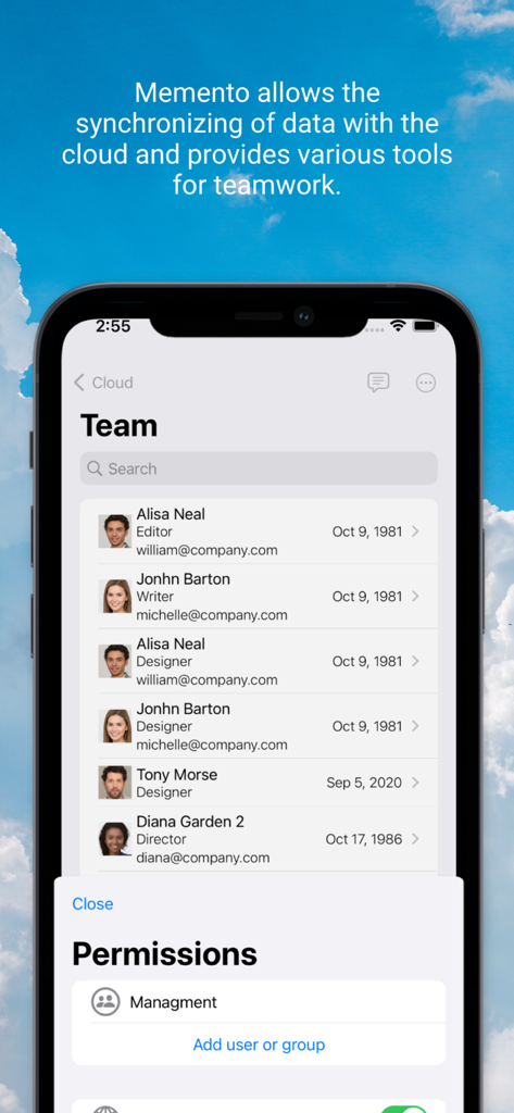 Memento Database - Memento Database team management and permissions interface