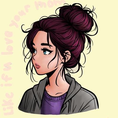 realistic teenage girl with a messy bun