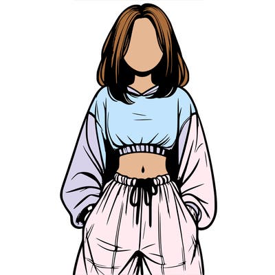 realistic girl faceless with baggy pants and a crop top