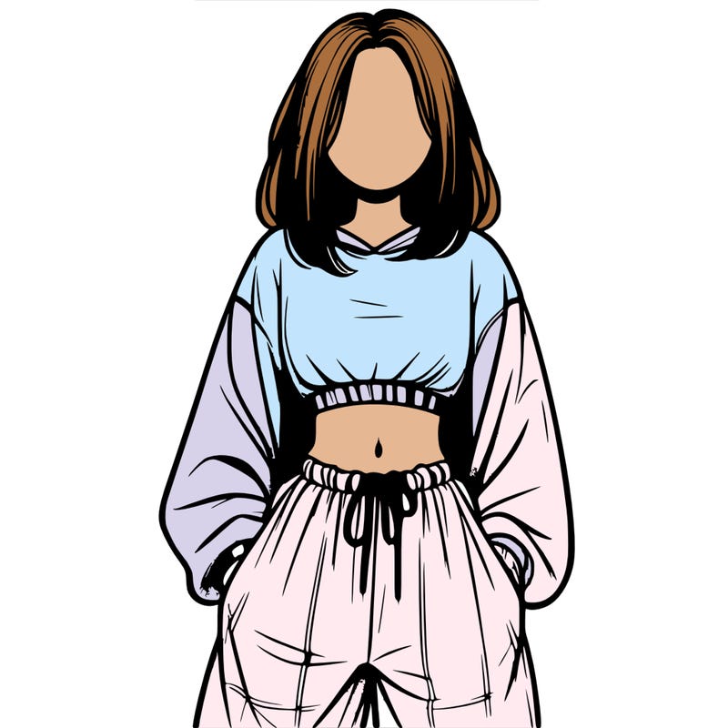 realistic girl faceless with baggy pants and a crop top