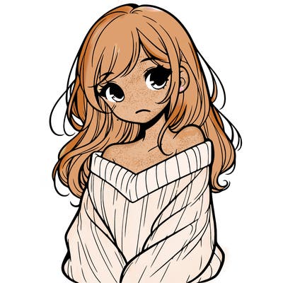 shy pretty girl wearing a sweater that is falling off one shoulder portrait