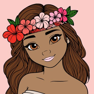 a realistic hawaiian girl with a head band of flowers on her head