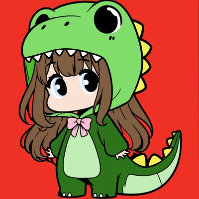cute anime girl with a dino costume on