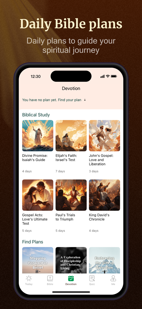 A mobile screen showing various daily biblical study plans in the KJV Bible Now app