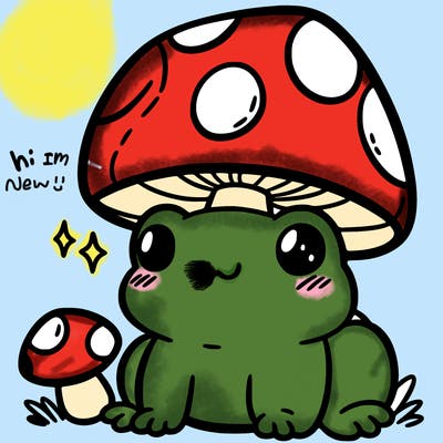 a cute frog with a mushroom hat