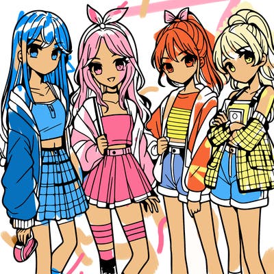 teen manga girls group of 4