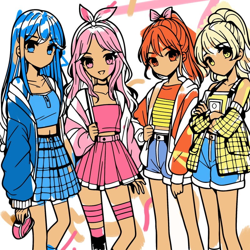 teen manga girls group of 4