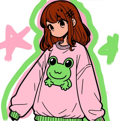 girl wearing frogging sweatshirt