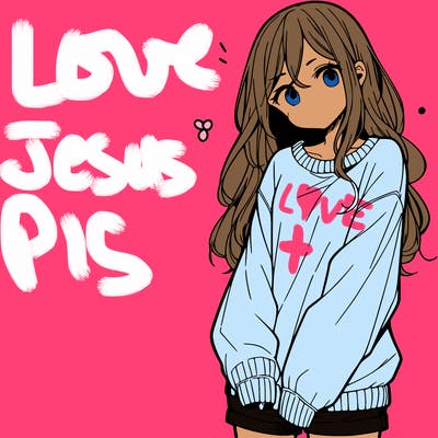 manga teen girl  in a sweater and baggy pants