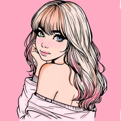 realistic girl with bangs looking over her shoulder