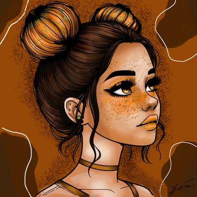 realistic girl with buns on the top of her head