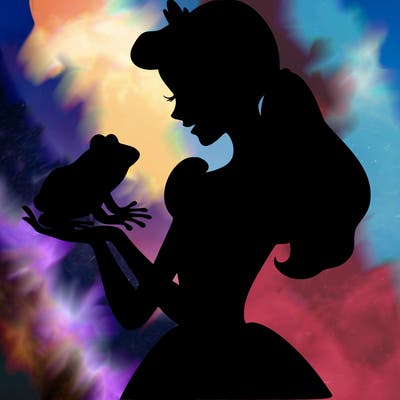 a shadow of a princess holding a frog realistic