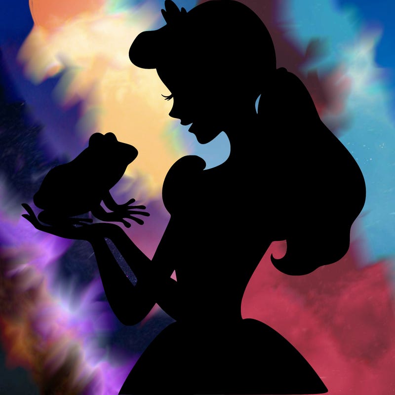 a shadow of a princess holding a frog realistic