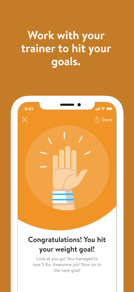 Powerhouse Gym. - Powerhouse Gym app screen celebrating a user hitting their weight loss goal