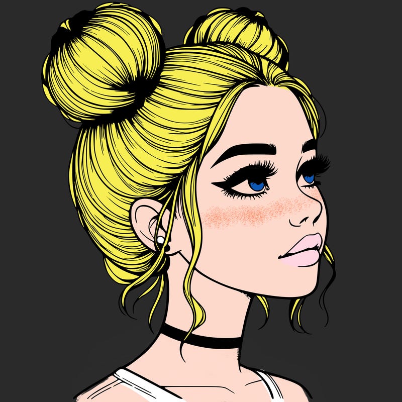 realistic girl with buns on the top of her head