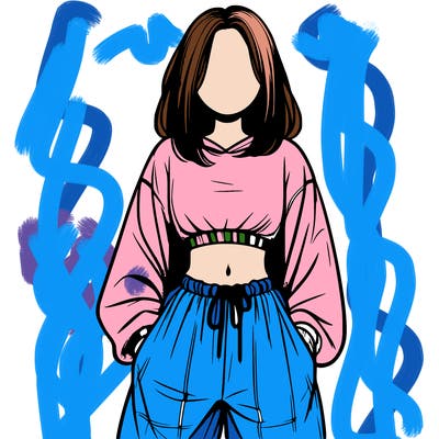 realistic girl faceless with baggy pants and a crop top