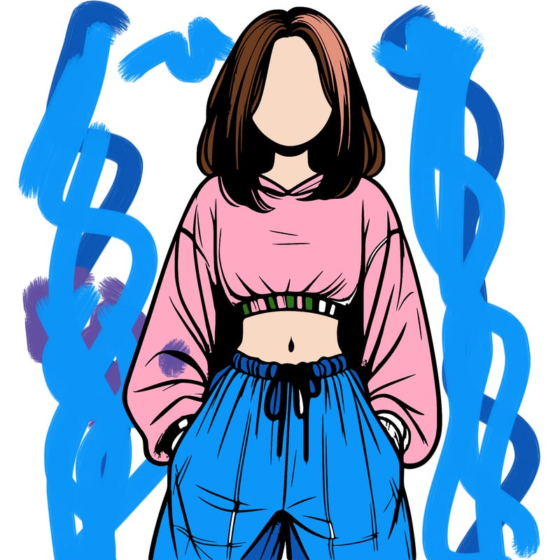 realistic girl faceless with baggy pants and a crop top