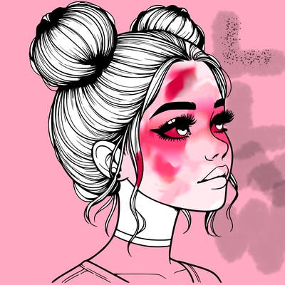 realistic girl with buns on the top of her head