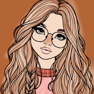 girl with long hair and freckles and glasses realistic
