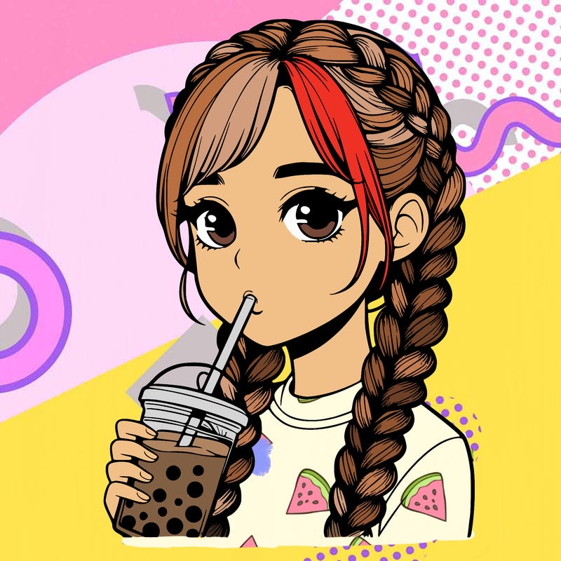 realistic girl with braided hair drinking boba