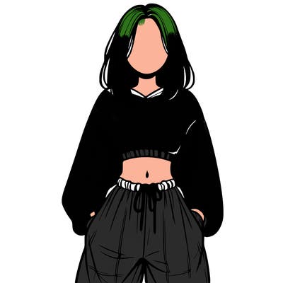 realistic girl faceless with baggy pants and a crop top