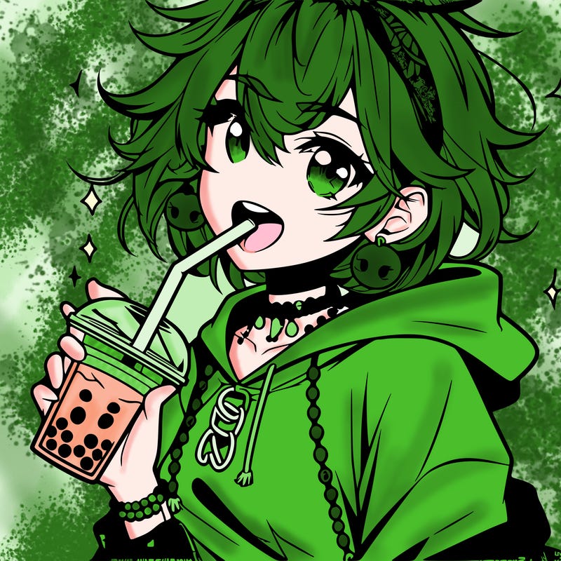 hot baddie anime girl drinking boba and biting the straw