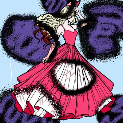 realistic woman with dress flowing in the wind