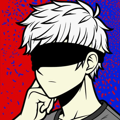 a guy with a black blind fold and white hair